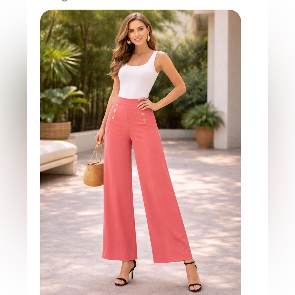New Jules & Leopold Rose Wide-Leg High-Waist Pants with Buttons size S